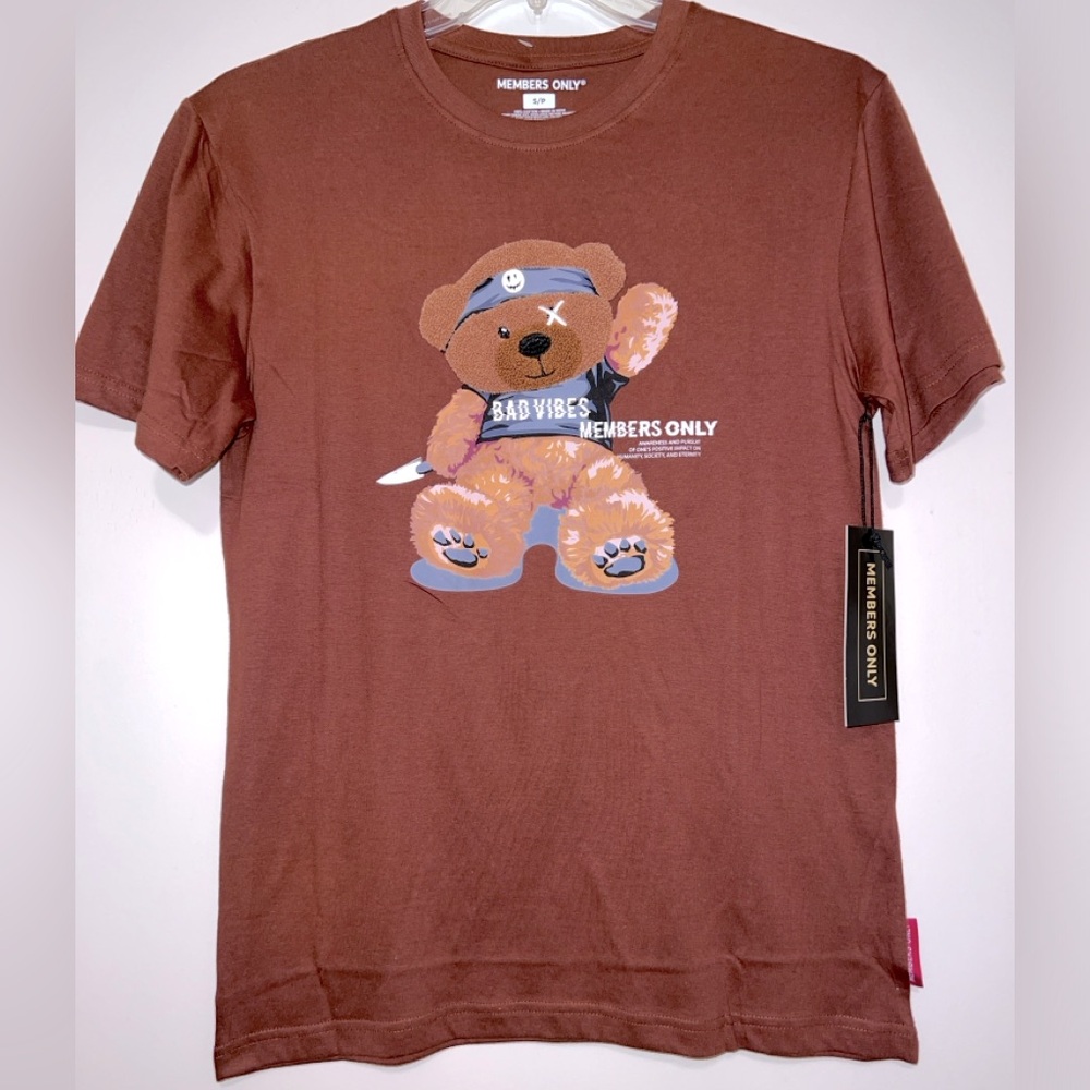 New Members Only Bad Vibes Fuzzy Bear With Knife Funny Shirt Men's Size S NWT